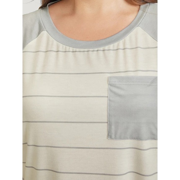 2/$25 Size 22  24 3x • BloomChic • Striped Patched Pocket Raglan Sleeve T-Shirt - Picture 7 of 7